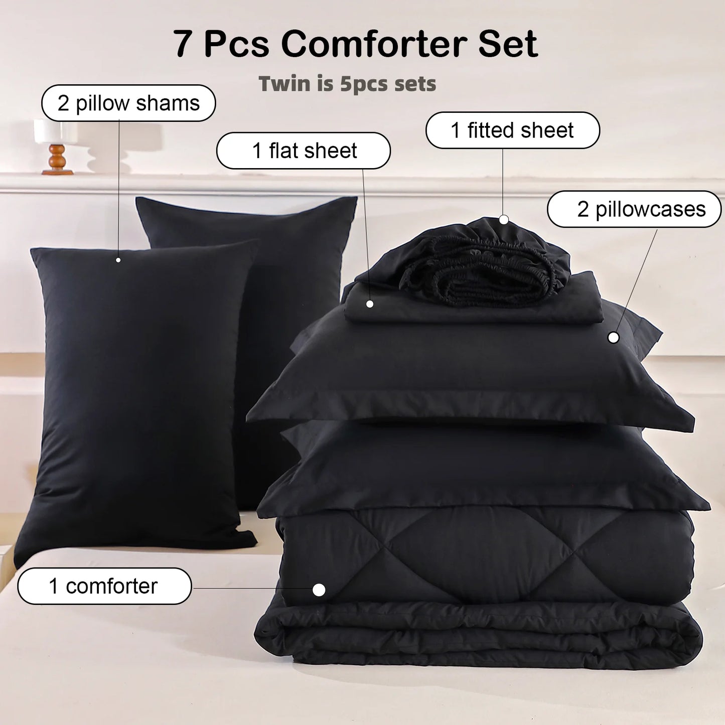 easYum 7-Piece Bedding Set With Comforter Flat Fitted Sheets Pillowcases