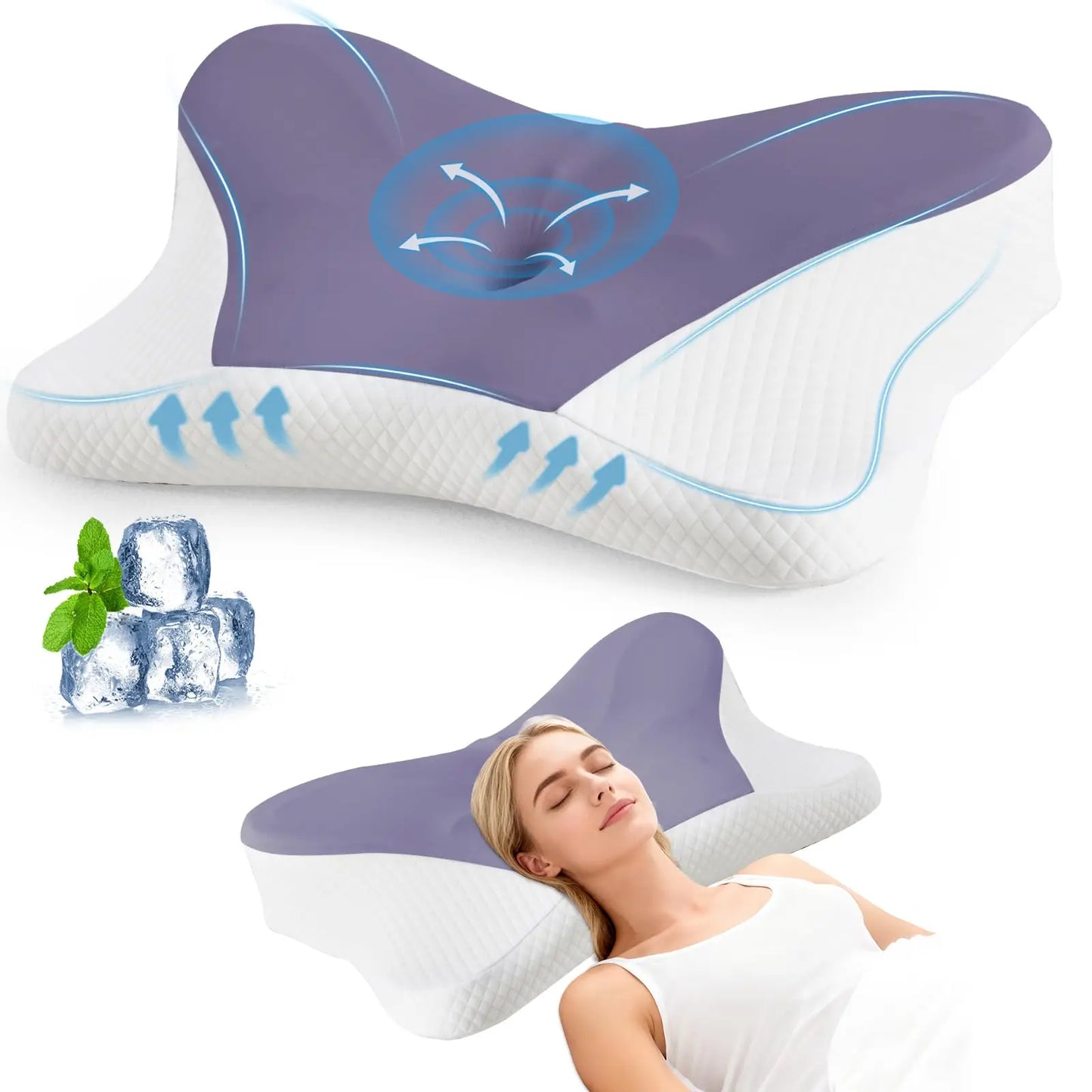 JHK Ergonomic Cervical Contour Pillow Memory Foam With Cooling Pillowcase