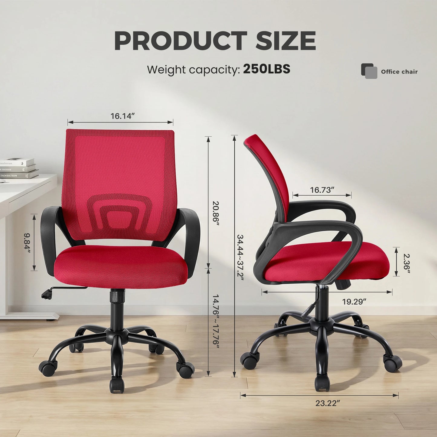 JHK Ergonomic Fixed Armrest Office Chair With Lumbar Support Rocking