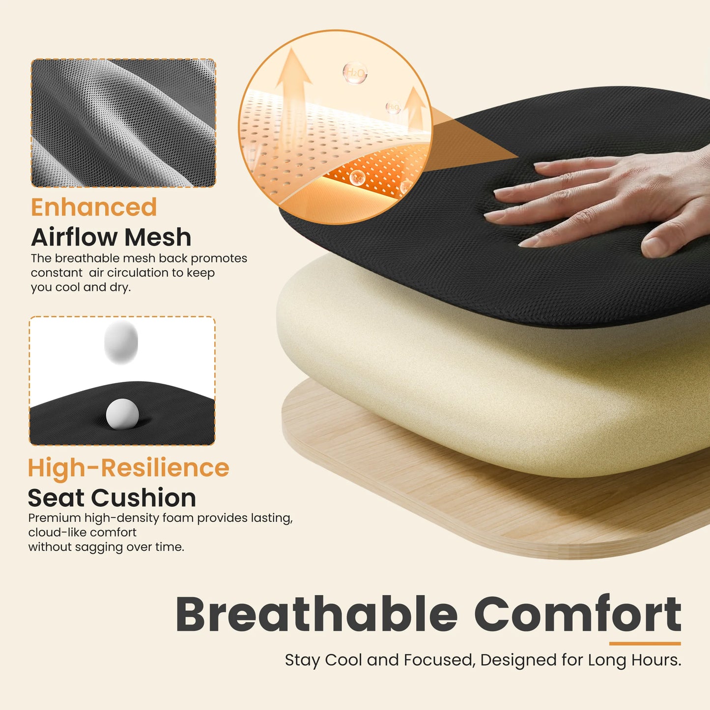 JHK Ergonomic Fixed Armrest Office Chair With Lumbar Support Rocking