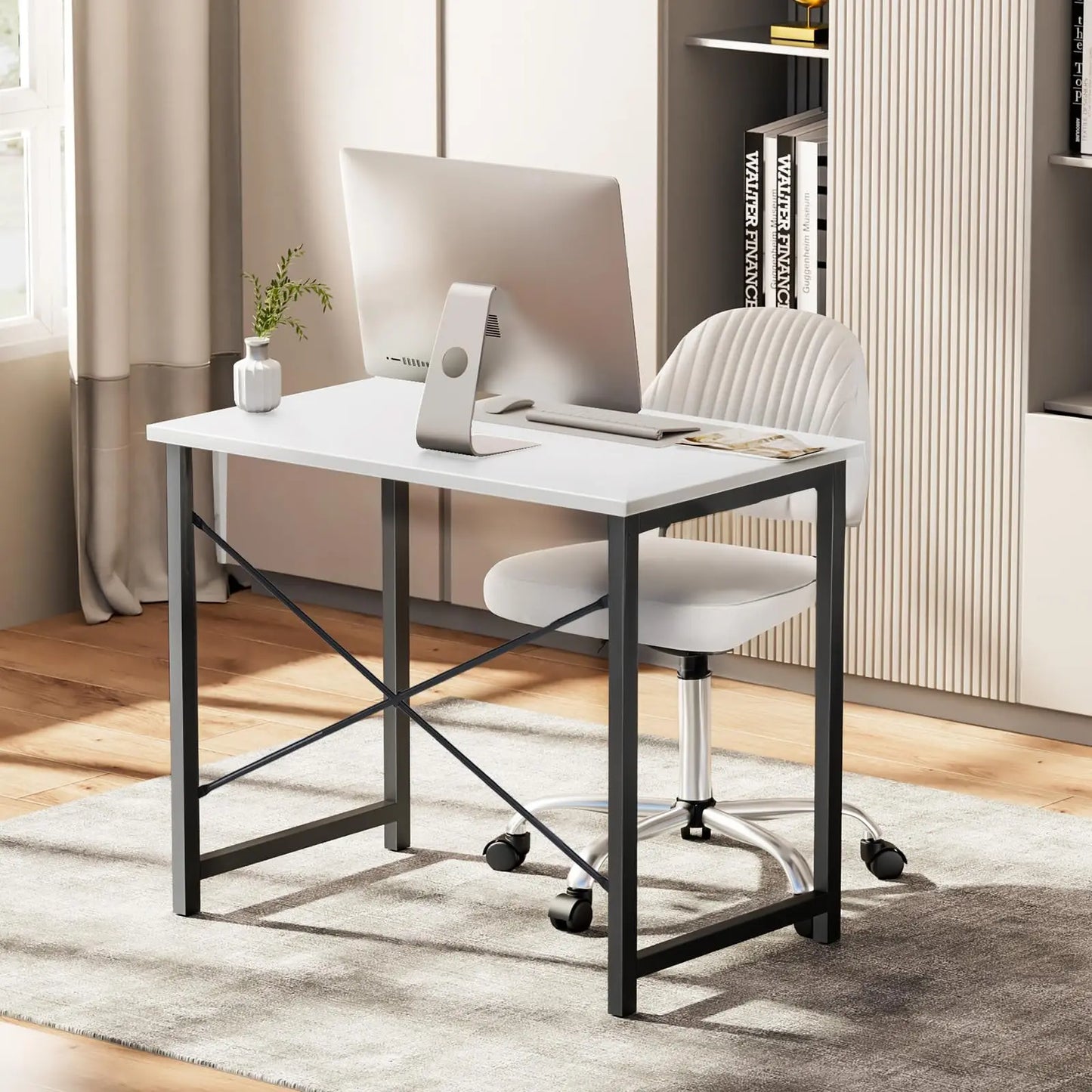 JHK Computer Desk Modern Wood Table With Metal Frame