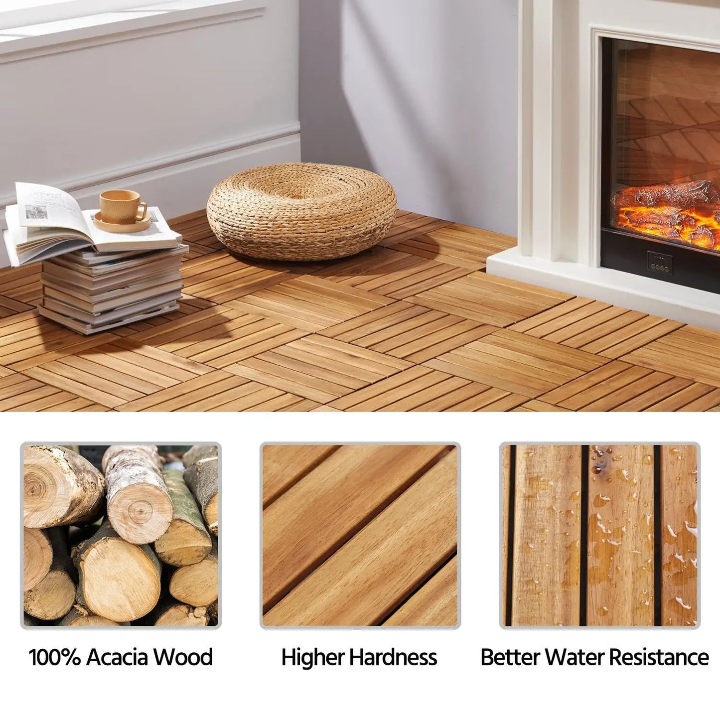 Acacia Wood Interlocking Flooring Tiles Waterproof For Outdoor And Indoor