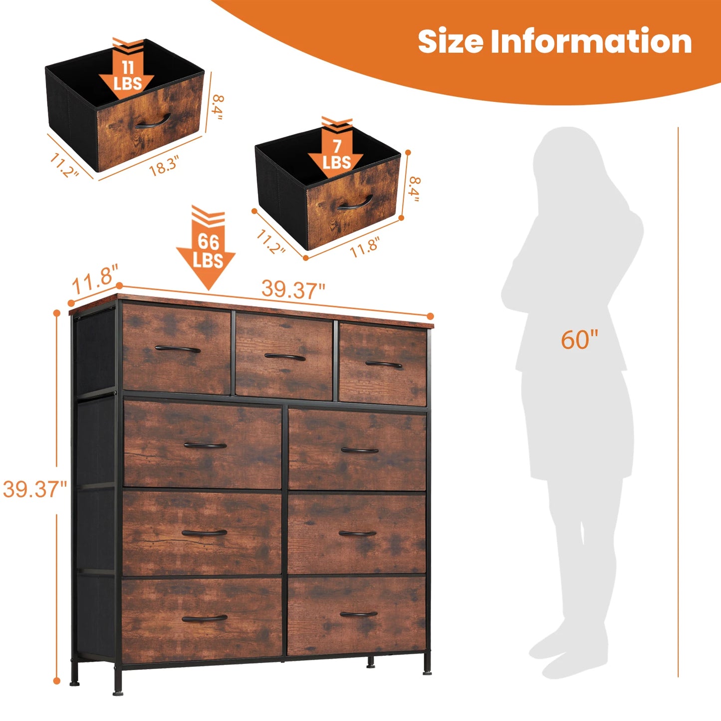 JHK Bedroom Dresser With 9 Fabric Storage Drawers Wardrobe