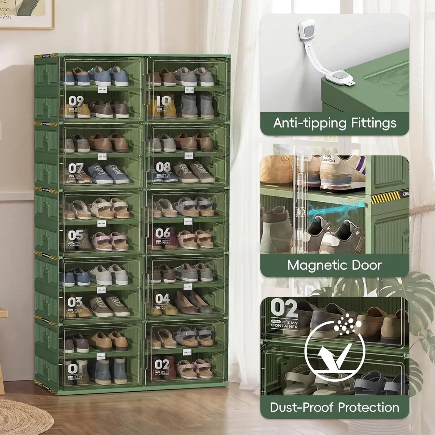 Foldable 10 Tier Shoe Rack Organizer For Entryway Storage