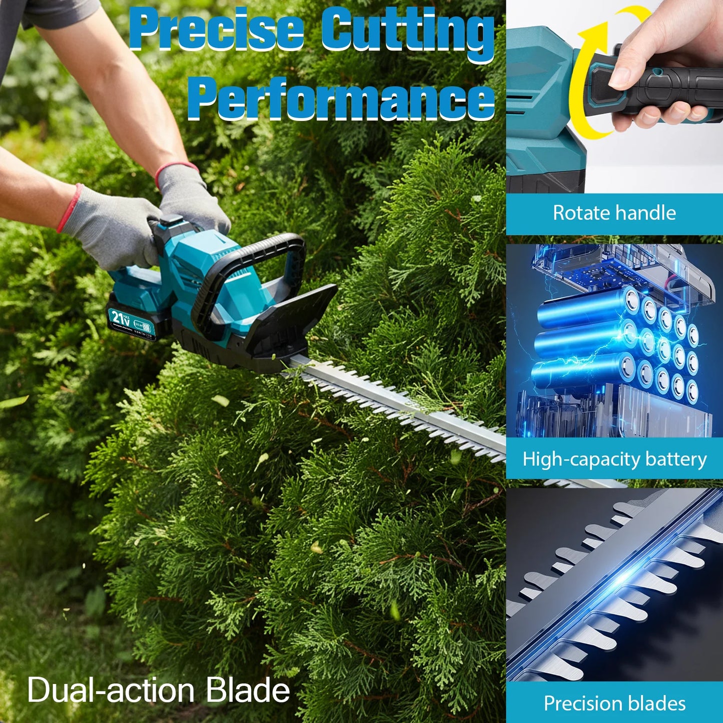 Xysd 20Inch Cordless Hedge Trimmer With Battery And Rotatable Head