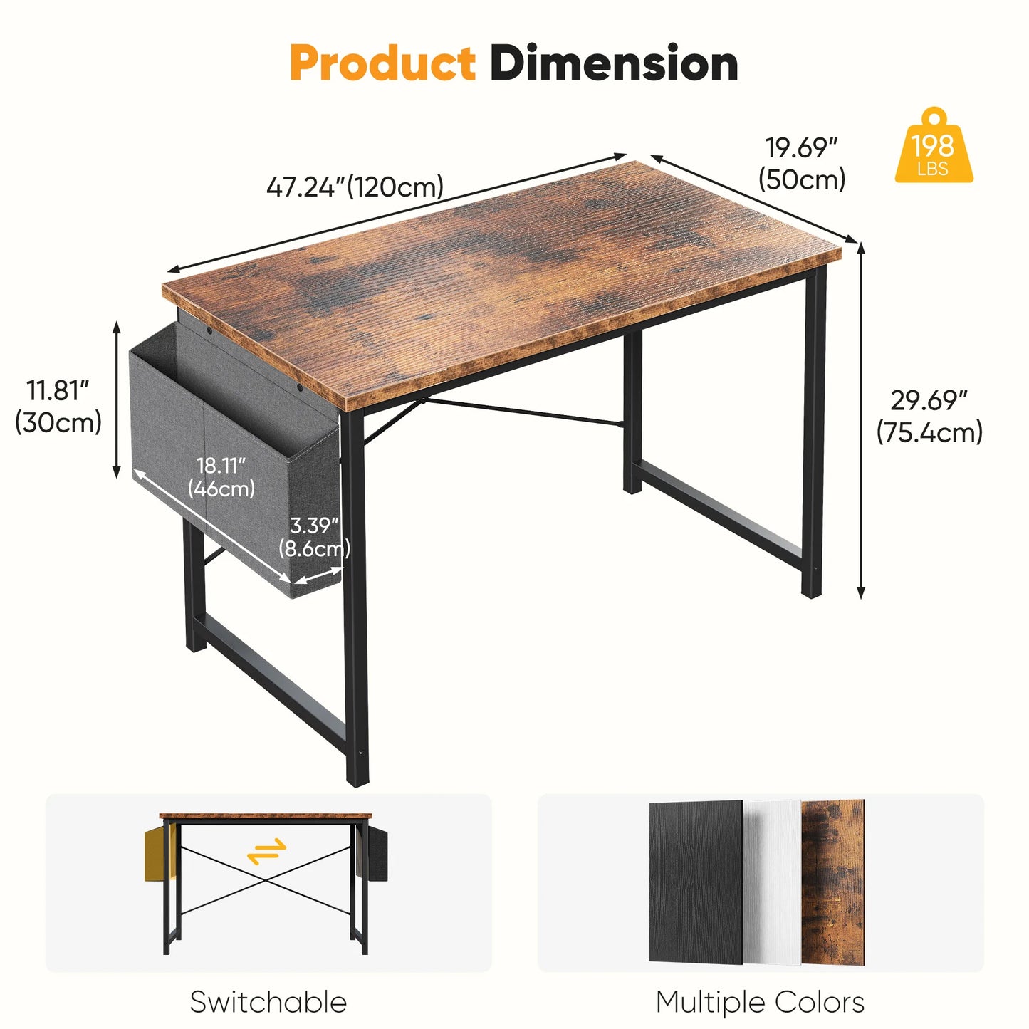 JHK Adjustable Computer Desk With Storage Bag Metal Frame Wood Top Assembly