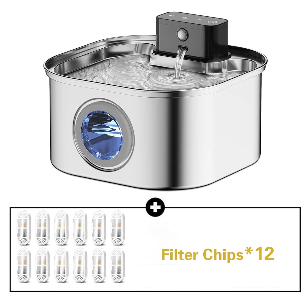 Wireless Stainless Steel Pet Water Fountain With Motion Sensor