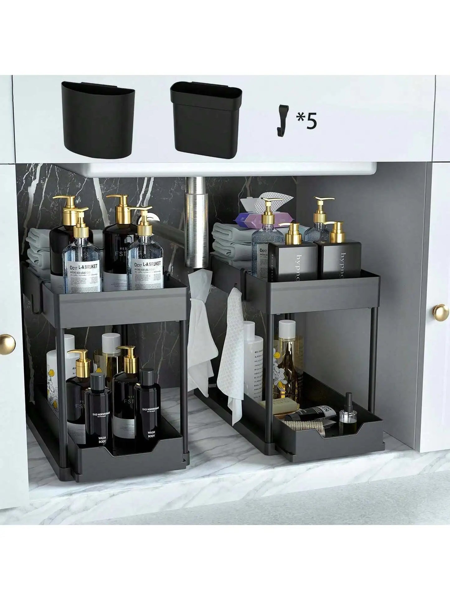 Under Sink Organizer Storage Shelves With Sliding Drawer