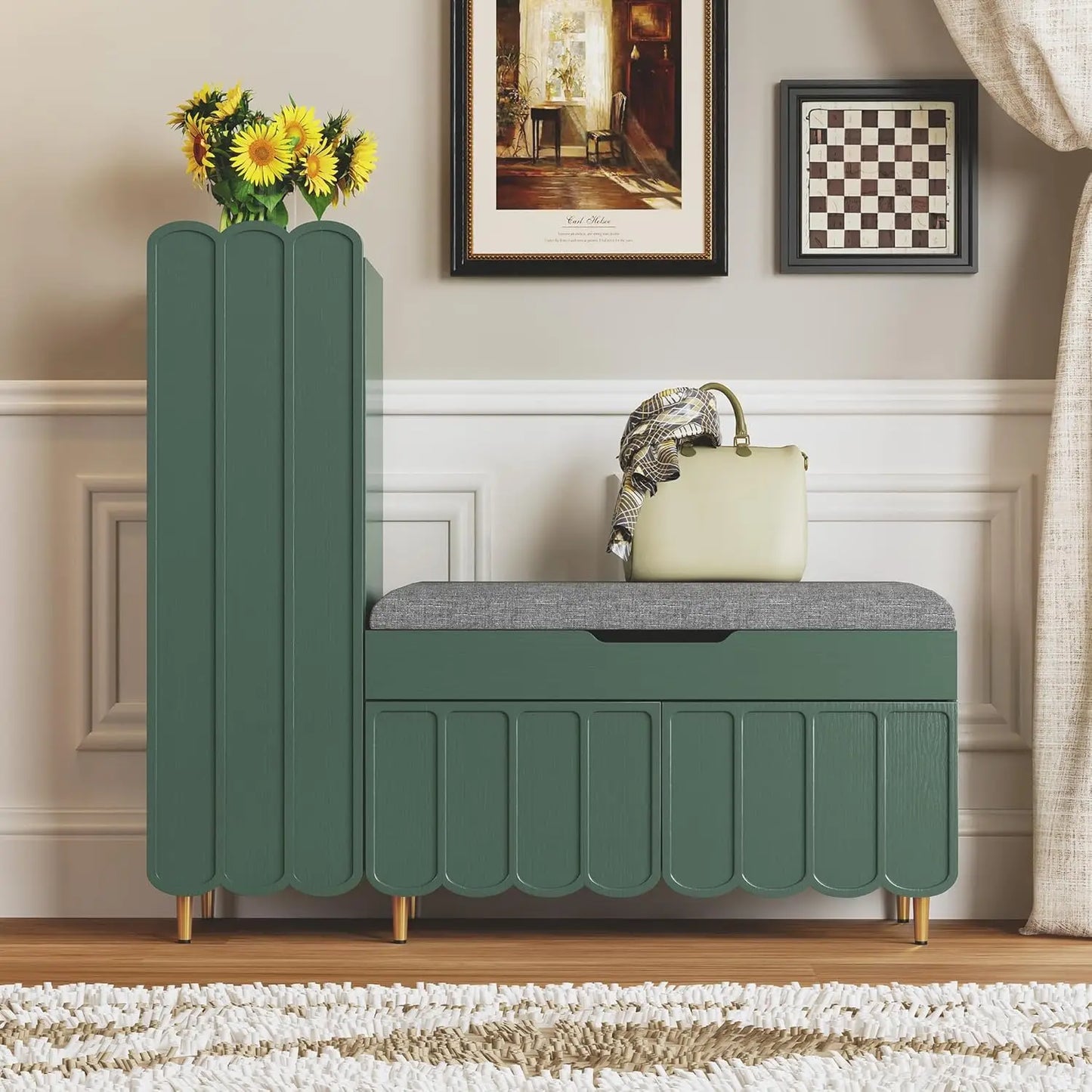 Shoe Organizer Cabinet Entryway Bench With Adjustable Shelves Cushioned Seat