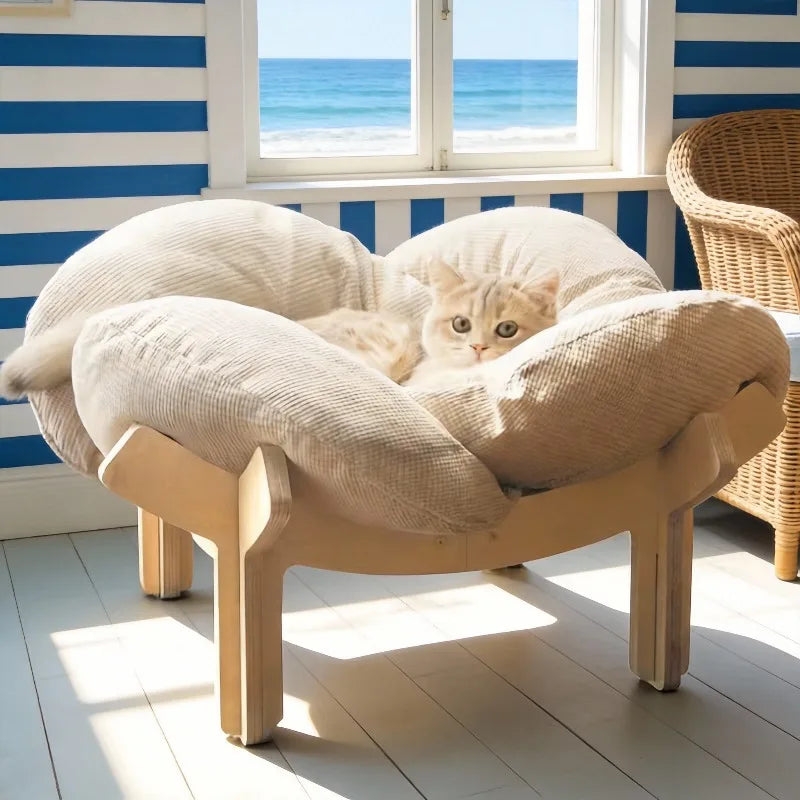 Wooden High Leg Cat Bed With Soft Cushion For Cats
