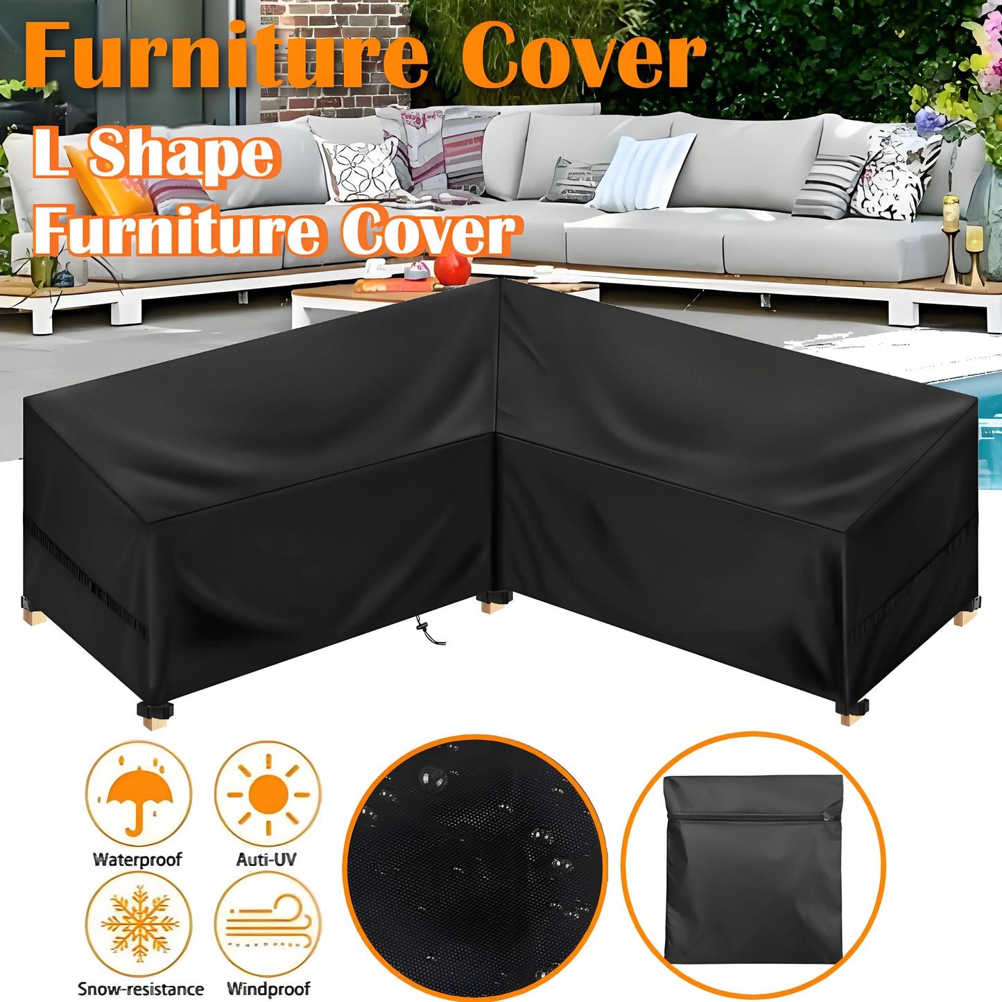 L Shape Outdoor Furniture Cover Waterproof Dustproof Mold Resistant
