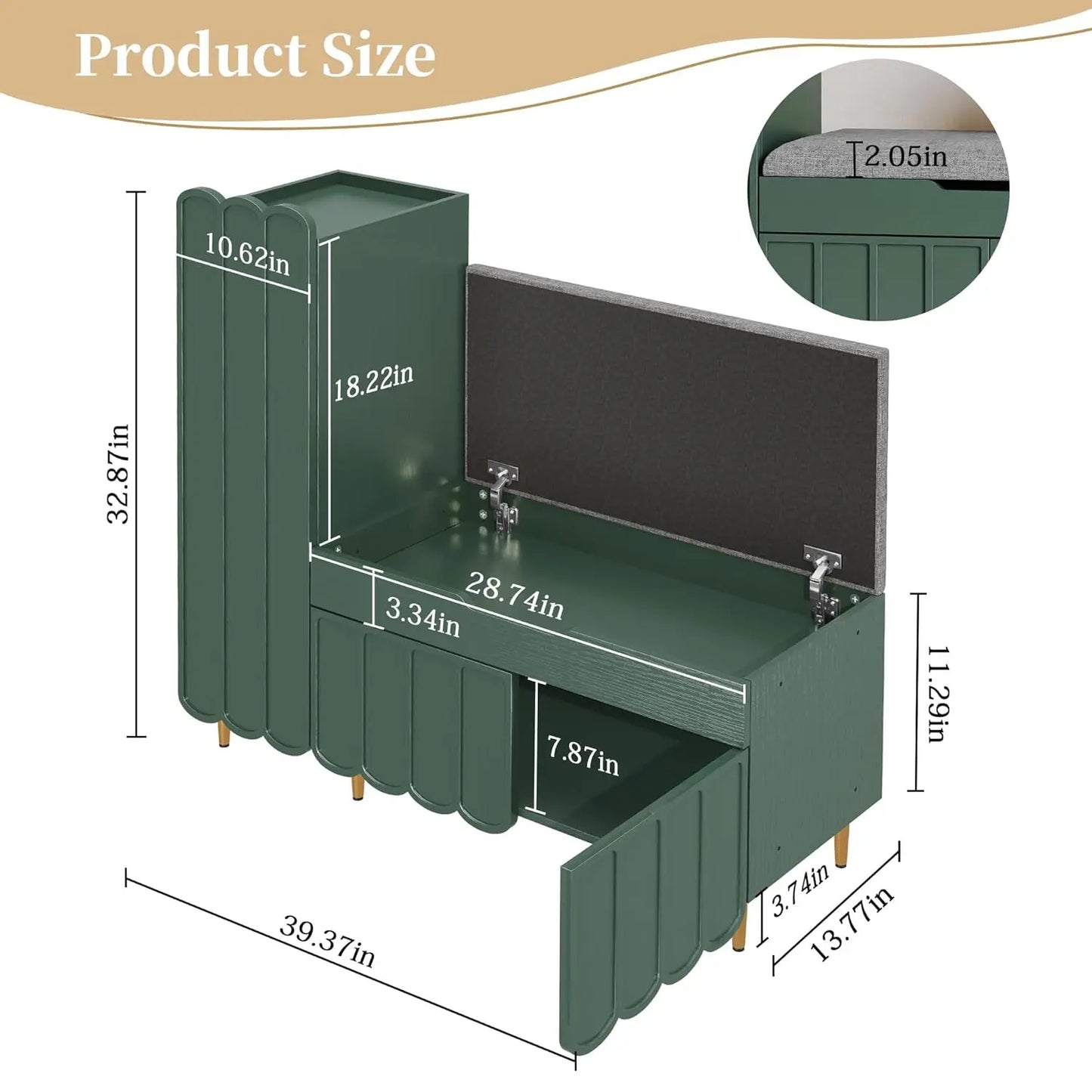Shoe Organizer Cabinet Entryway Bench With Adjustable Shelves Cushioned Seat