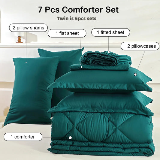 easYum 7-Piece Bedding Set With Comforter Flat Fitted Sheets Pillowcases