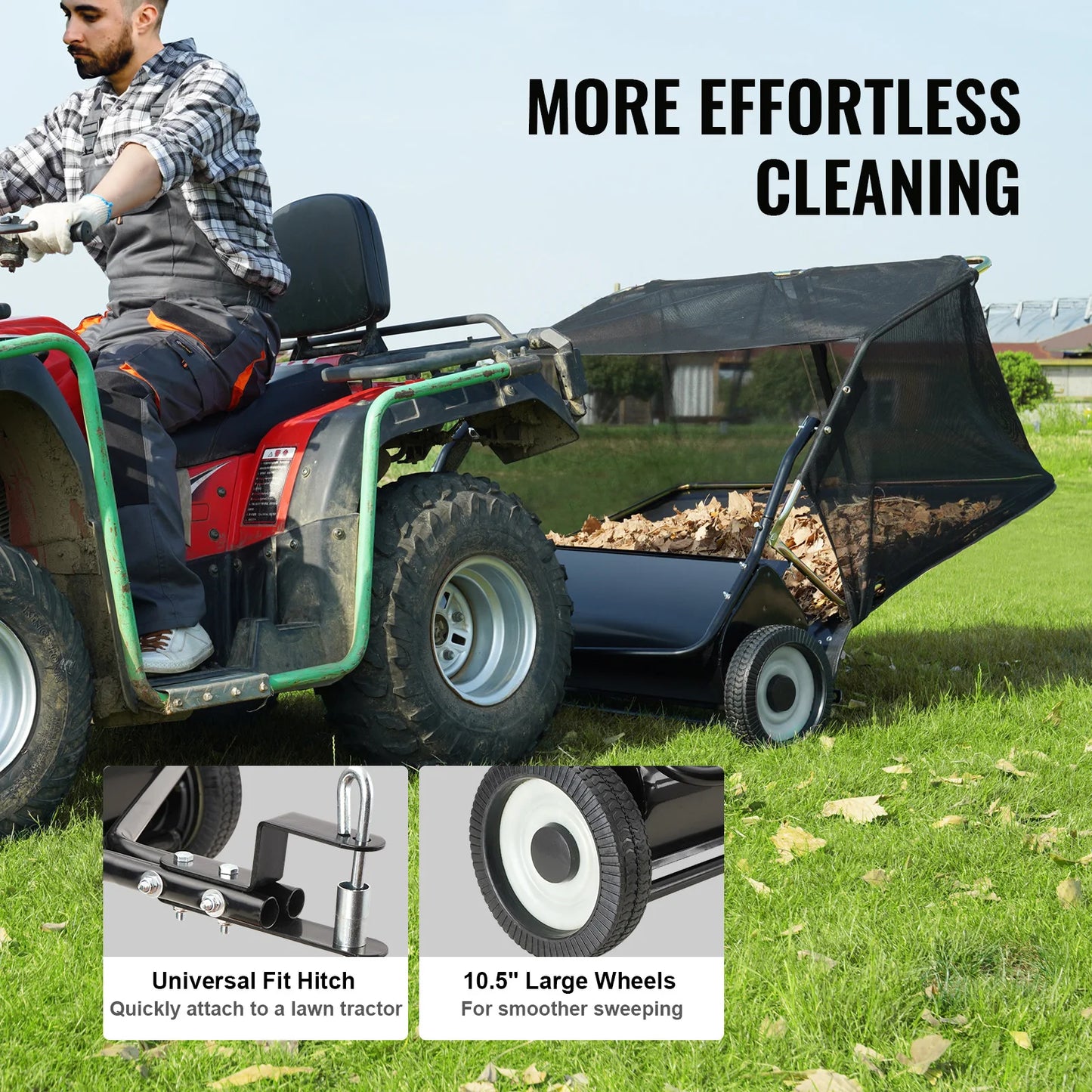 SucceBuy Tow Behind Lawn Sweeper Heavy Duty Leaf Grass Collector