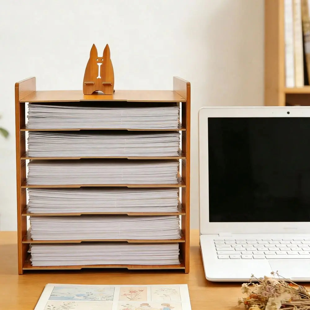 Wood Office Paper Organizer Desktop File Tray Sorter