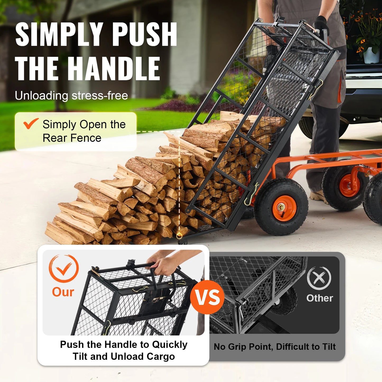 SucceBuy Garden Cart Sturdy Utility Wagon With Dump Cart 400 To 880 Lbs Capacity