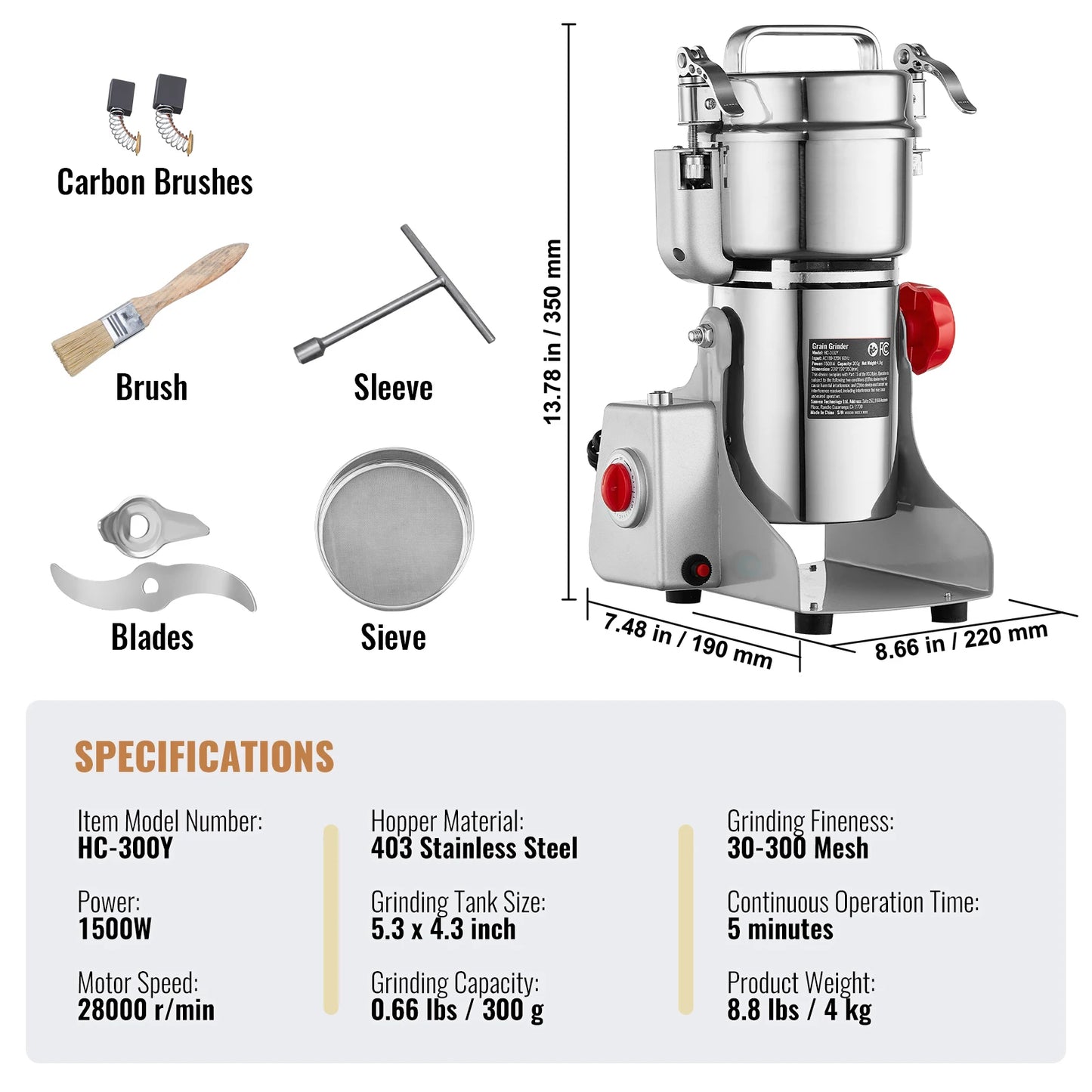 SucceBuy Electric Grain Mill Grinder 150-2500g For Dry Herbs