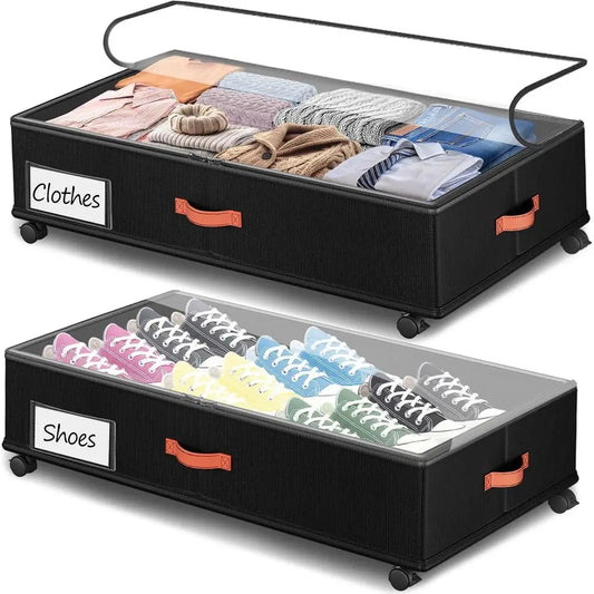 Under Bed Storage With Wheels 2 Pack Clear Lids Clothes