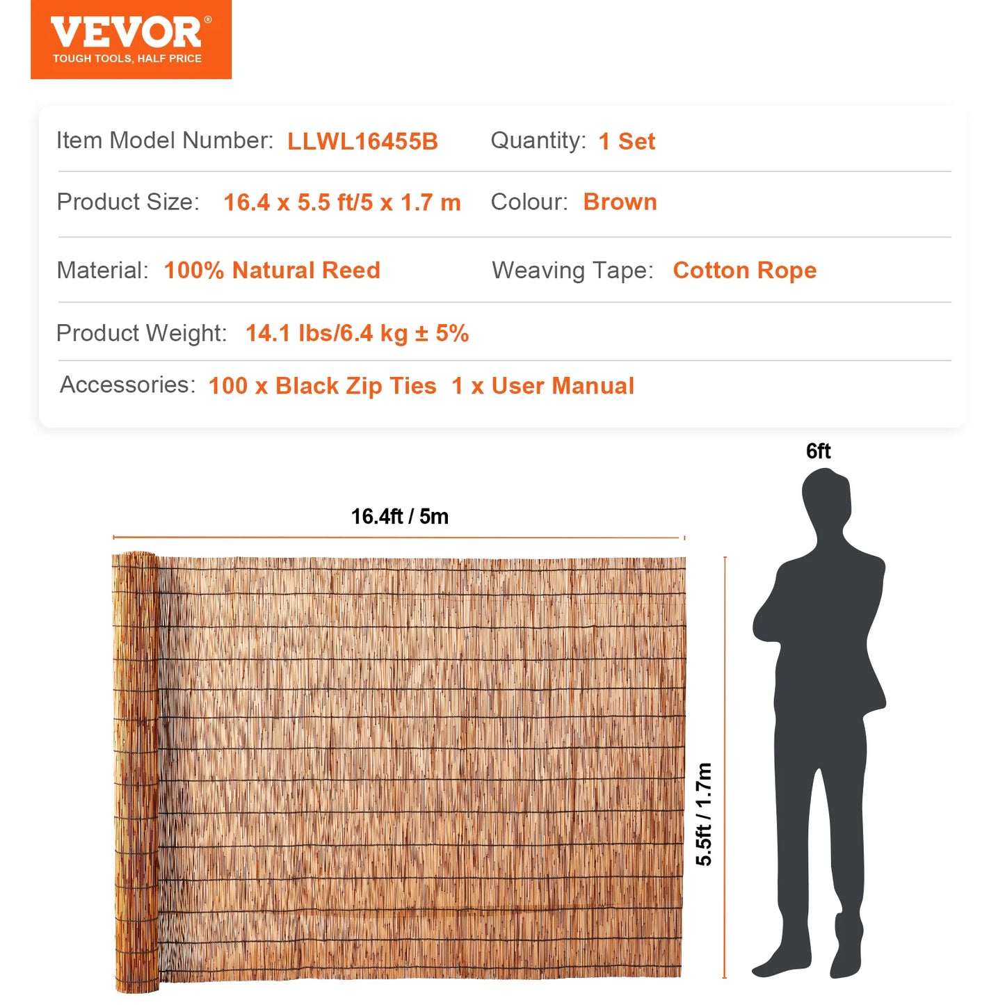 SucceBuy Natural Reed Fencing Roll For Outdoor Backyard Patio Divider