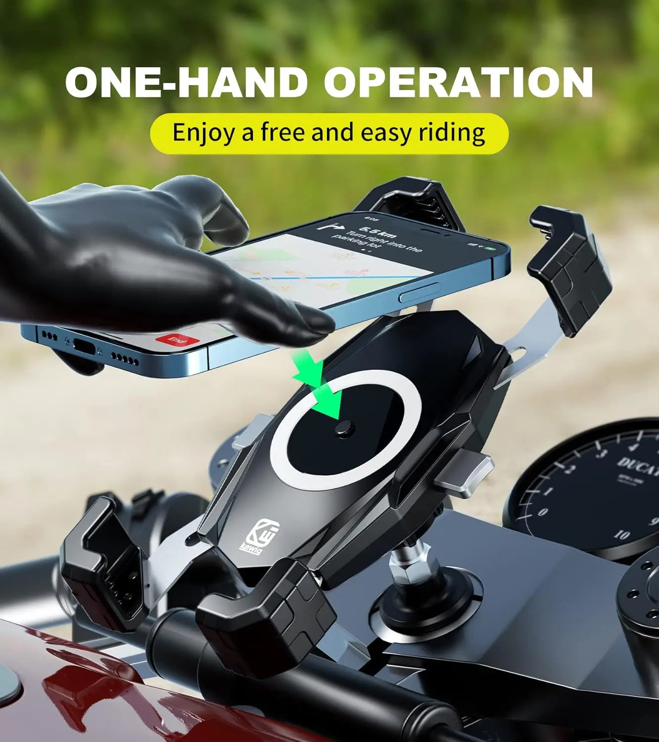 Motorcycle Fork Stem Phone Mount One Push Auto Lock Release