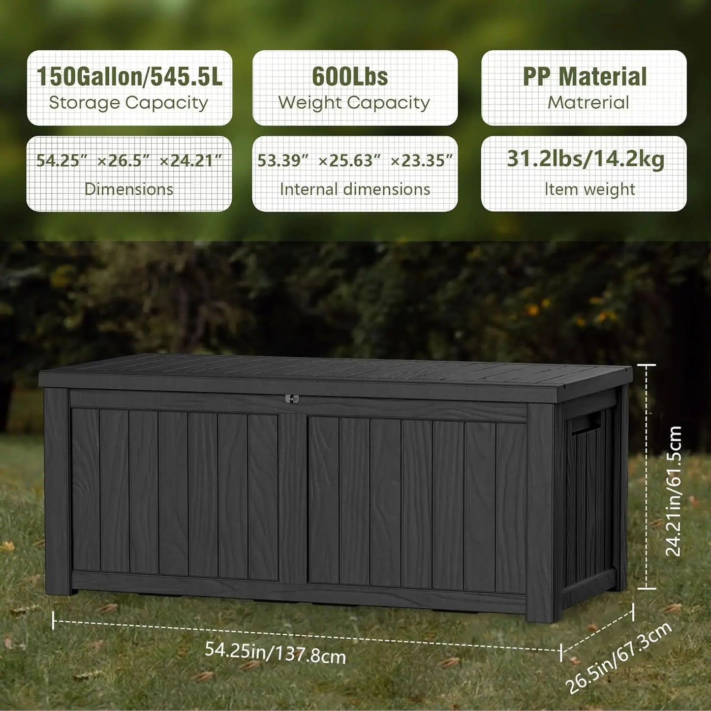 Lockable Resin Deck Box Outdoor Storage Waterproof UV Resistant