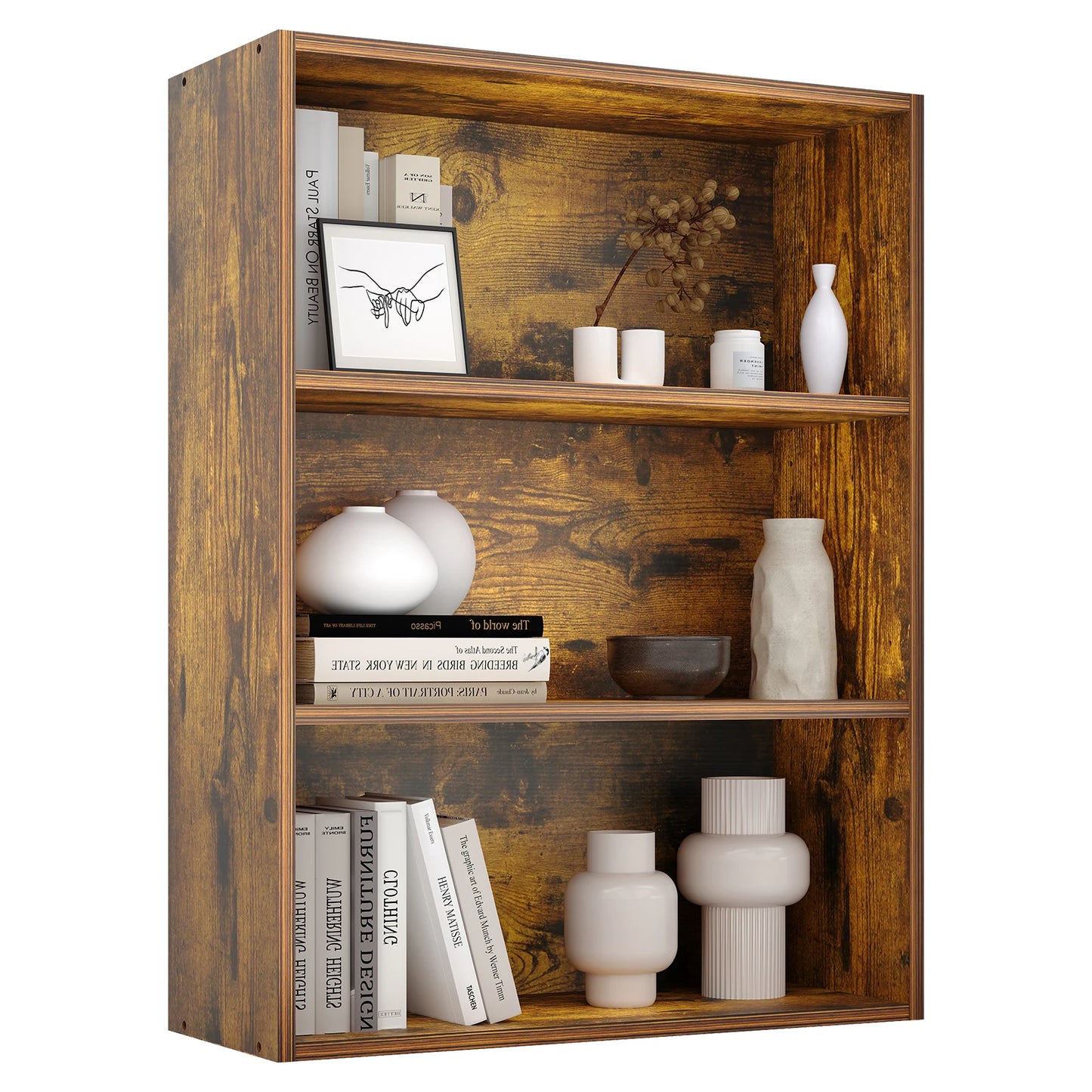JHK 4 Tier Wooden Bookcase Floor Standing Bookshelf Living Room
