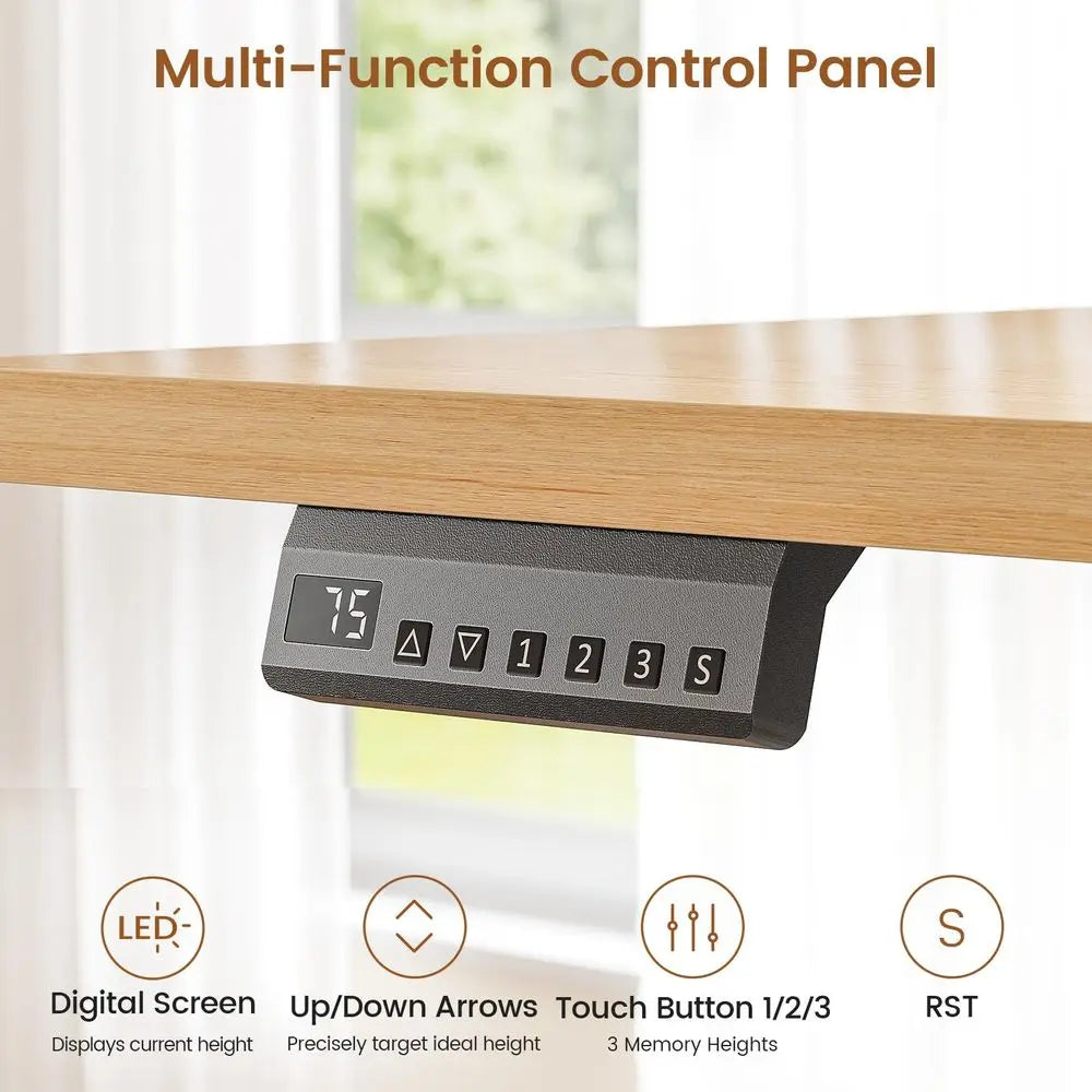 Electric Standing Desk With Six Drawers And Integrated Power Outlets