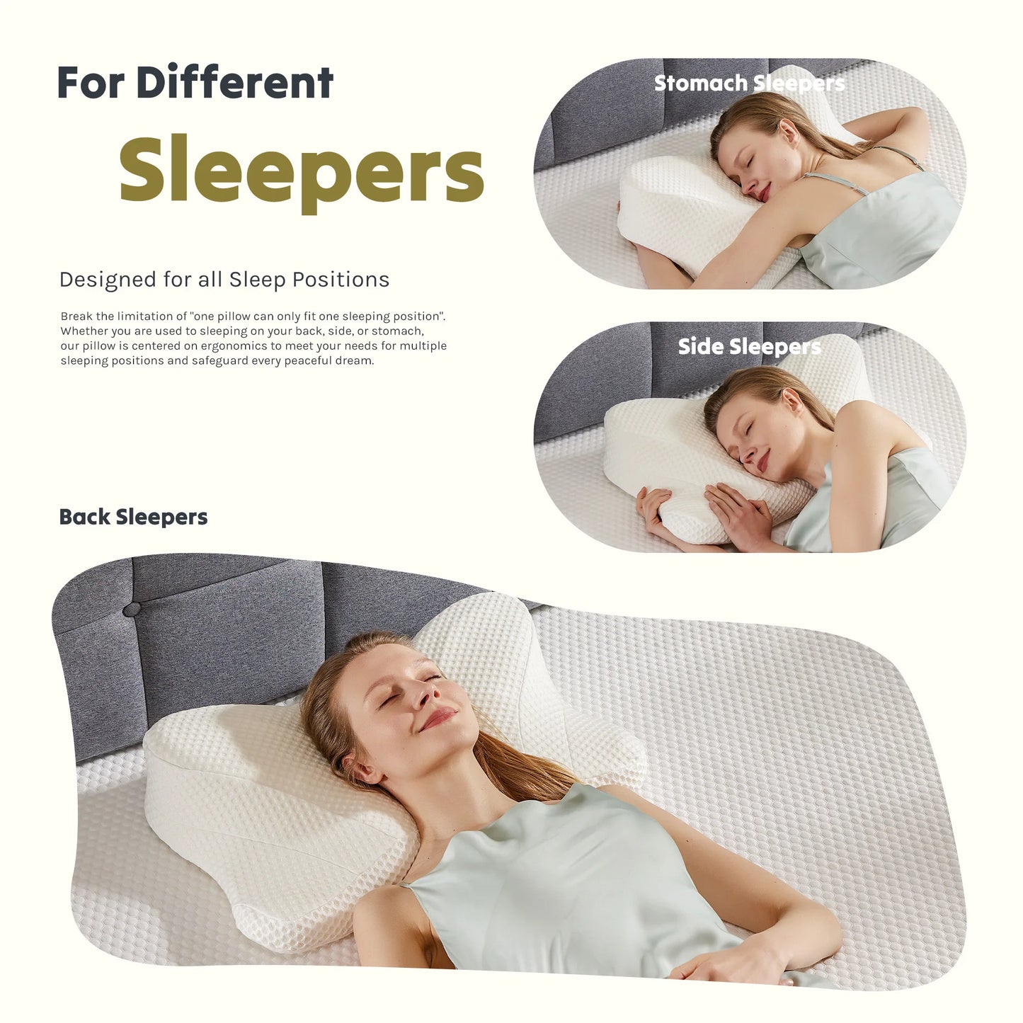 JHK Ergonomic Cervical Contour Pillow Memory Foam With Cooling Pillowcase