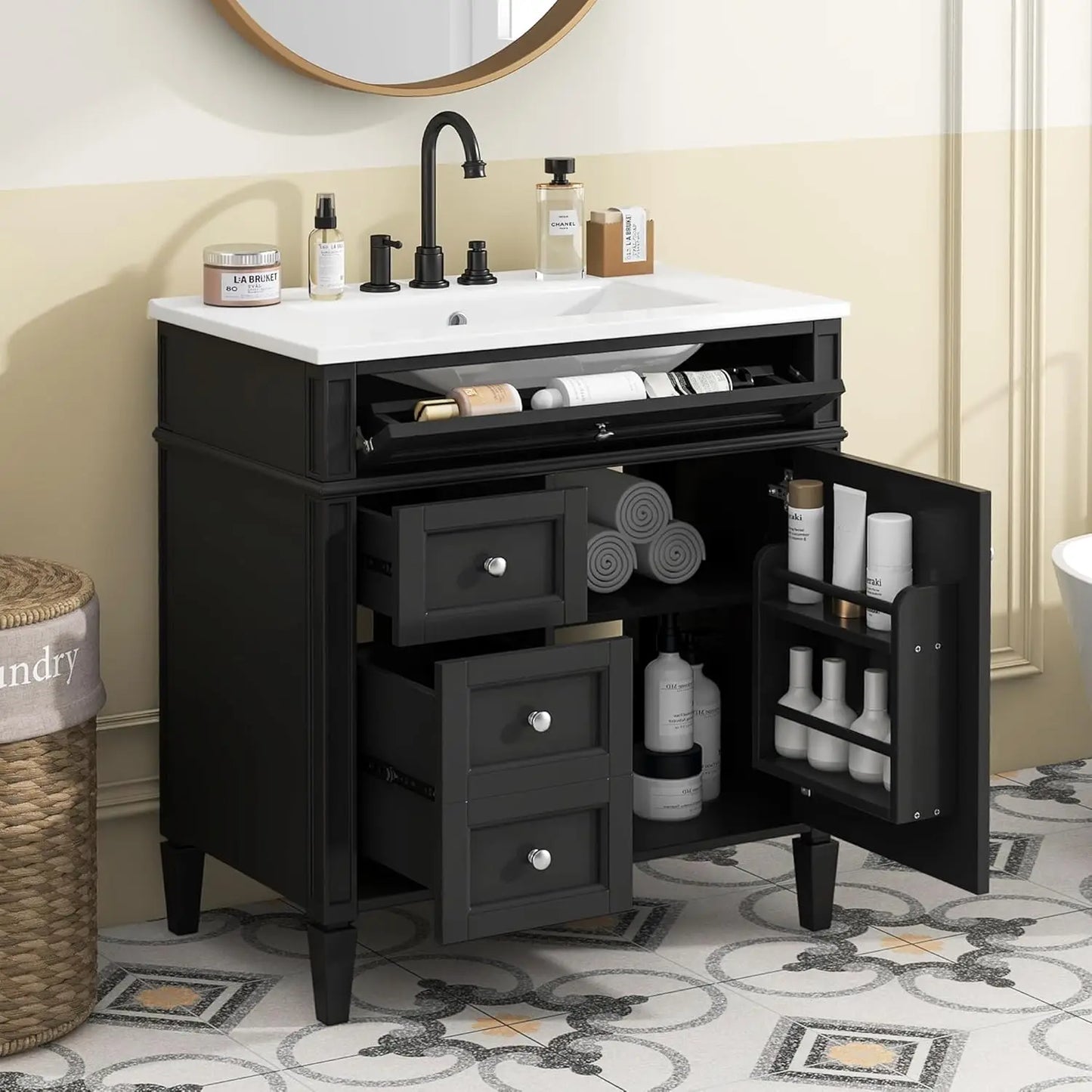 Modern Freestanding Bathroom Vanity With Ceramic Sink And Drawers