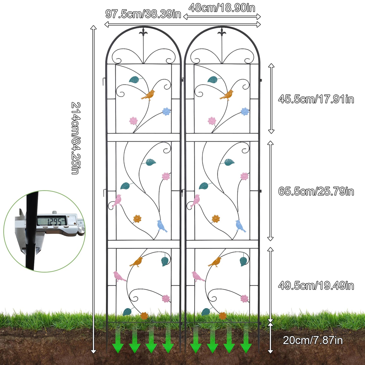 2 Pack Metal Garden Trellis For Outdoor Plant Fence Support