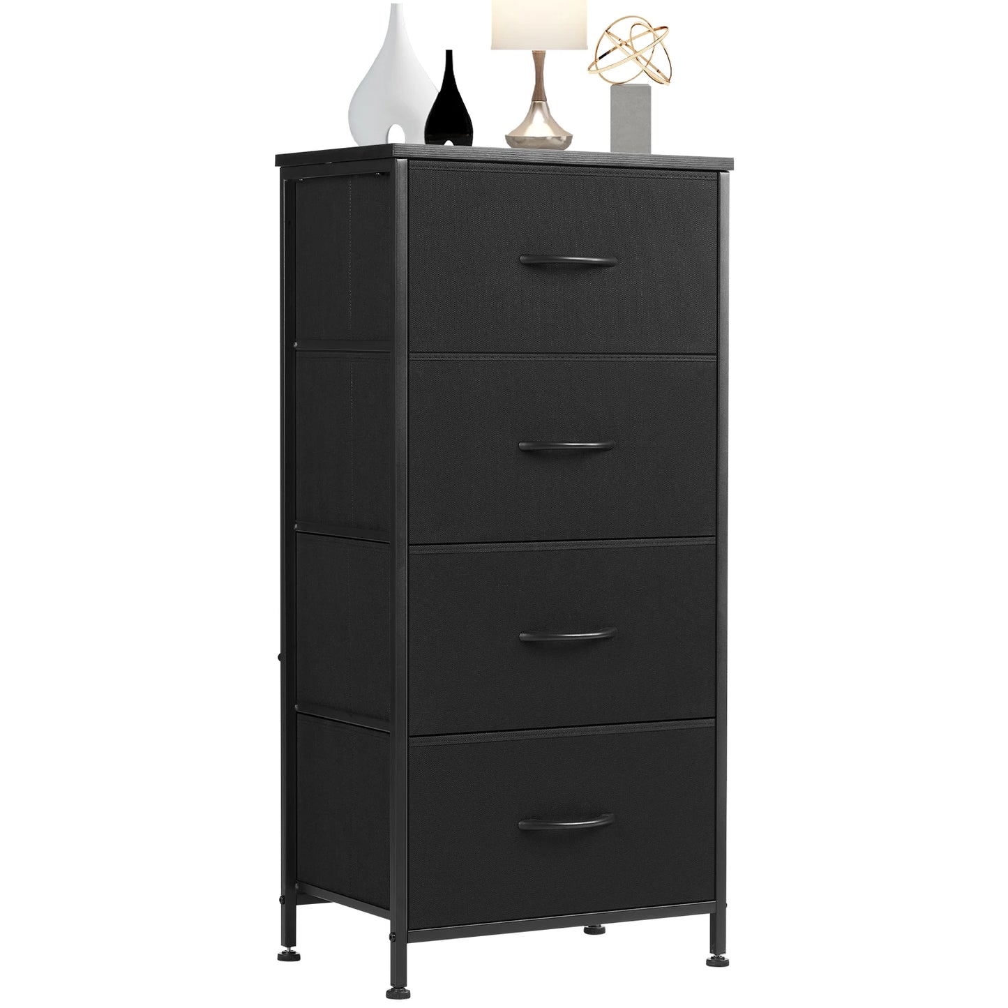 JHK Dresser With 4 Fabric Drawers Nightstand Steel Frame