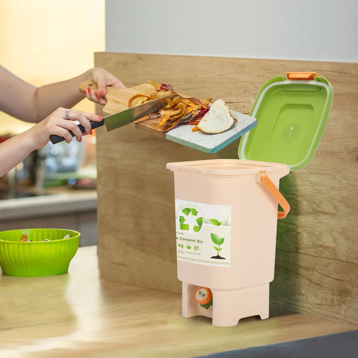 Wedyvko15L Compost Bin Recycle Composter Aerated Compost Bin PP Organic Homemade Trash Can Bucket Kitchen Garden Food Waste Bins