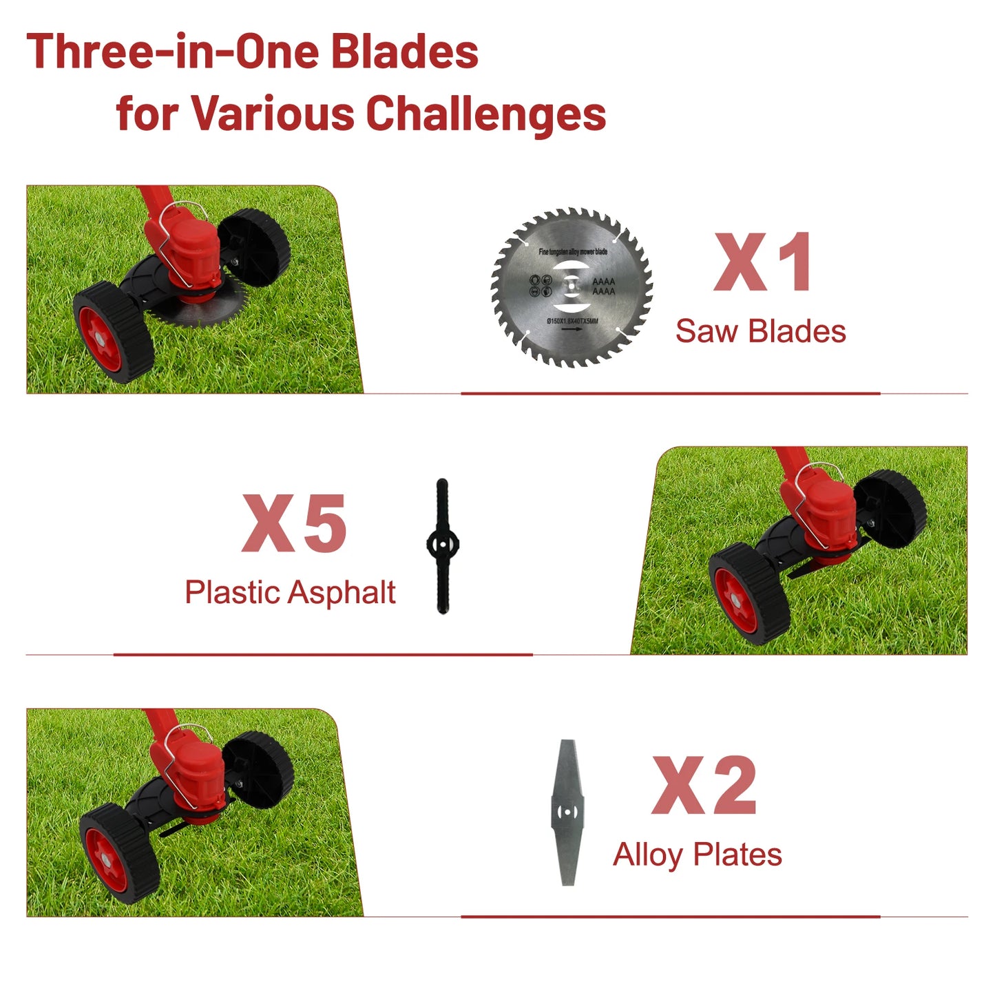 3-In-1 Cordless Grass Trimmer With Wheels Battery Included