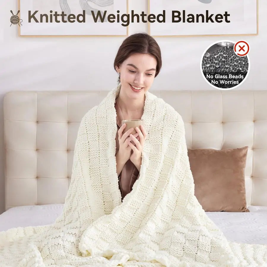 Breathable Chunky Knit Weighted Blanket For Adults No Beads