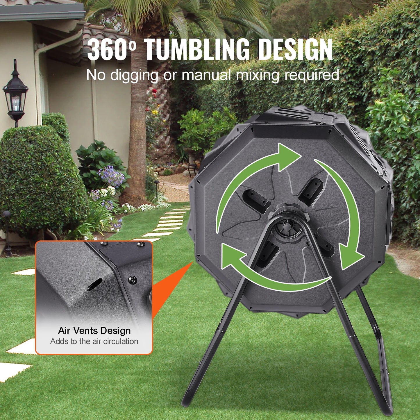 Tumbling Composter Dual Chamber Garden Bin For Easy Composting