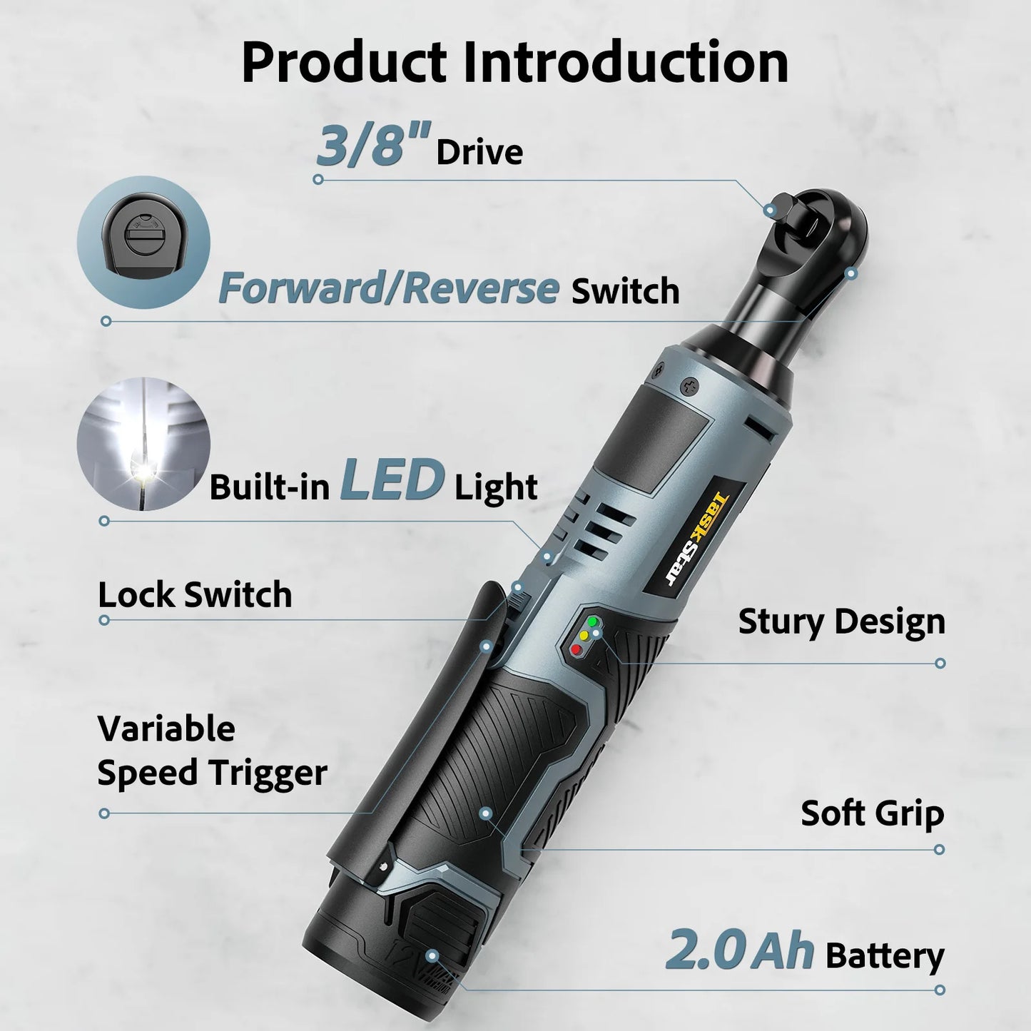 Taskstar 12V Cordless Ratchet Wrench Kit With Sockets