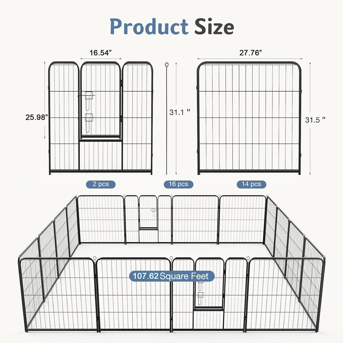 JHK 16 Panel Foldable Dog Playpen For Indoor And Outdoor Use