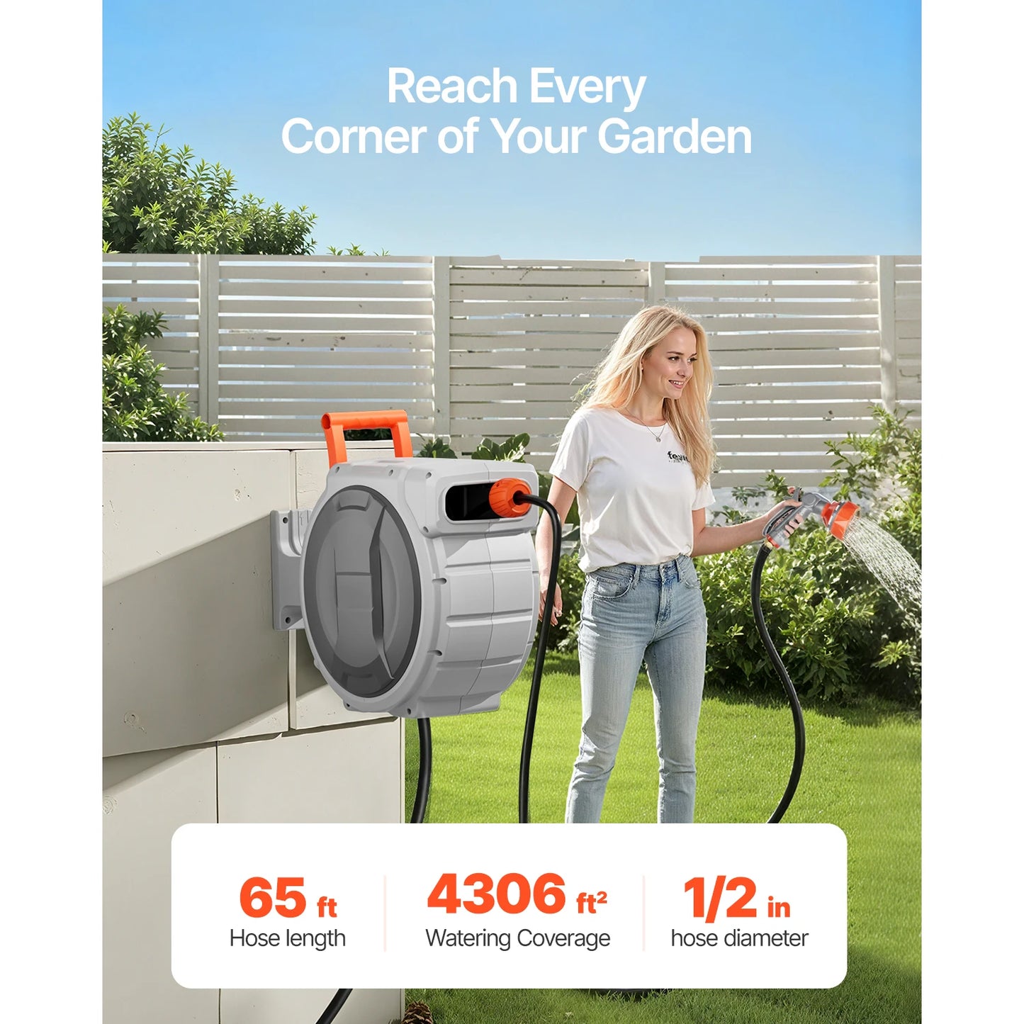 SucceBuy Retractable Wall Mounted Garden Hose Reel with 9Pattern Nozzle