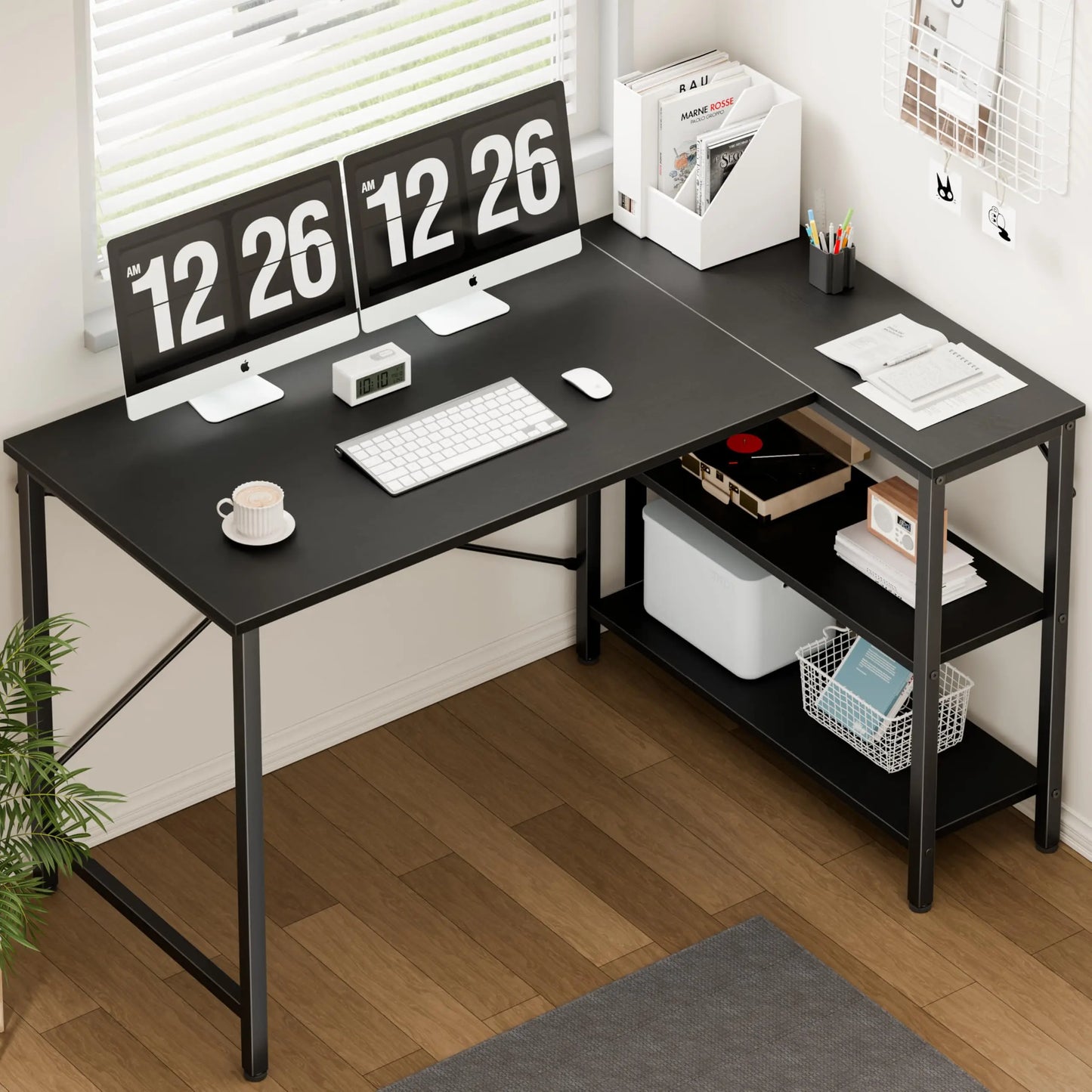 JHK L Shaped Desk Computer Desk With Reversible Storage Shelves