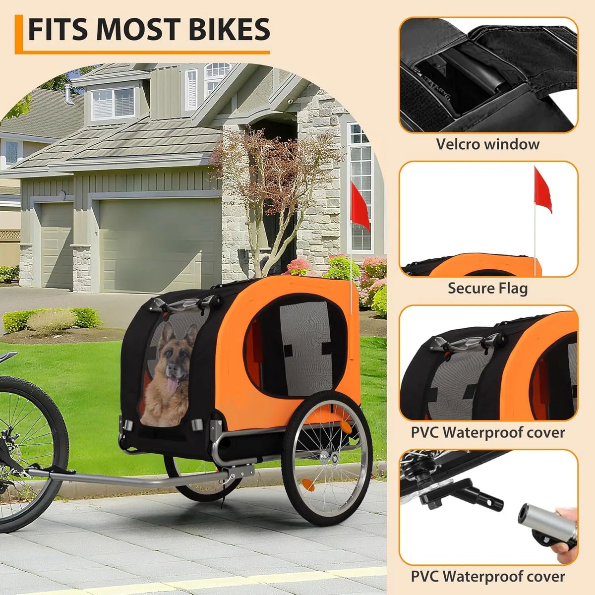 Twister.Ck Large Dog Bike Trailer 88Lbs Capacity Foldable Pet Carrier