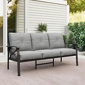 Aluminum Outdoor Patio Sofa, 3-Seat All-Weather Couch With Cushions