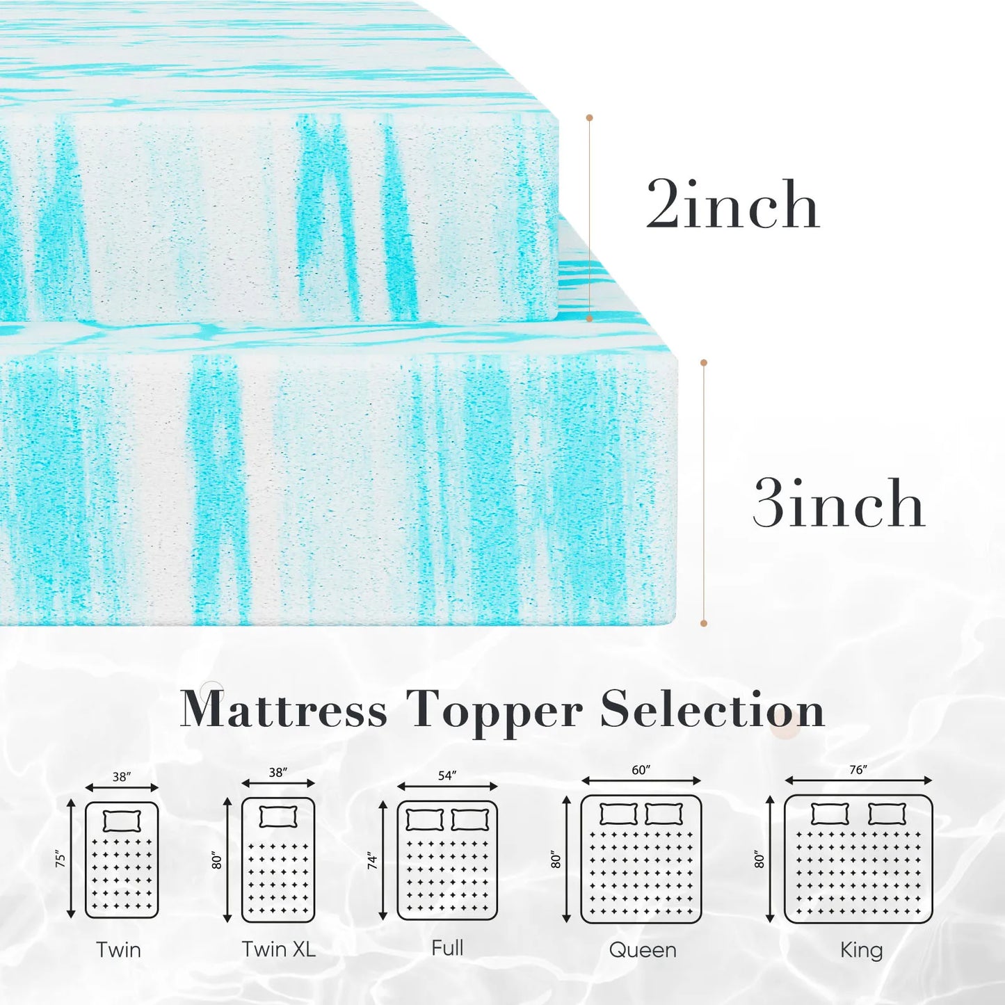 JHK Gel Memory Foam Mattress Topper Cooling Sleep Enhancer