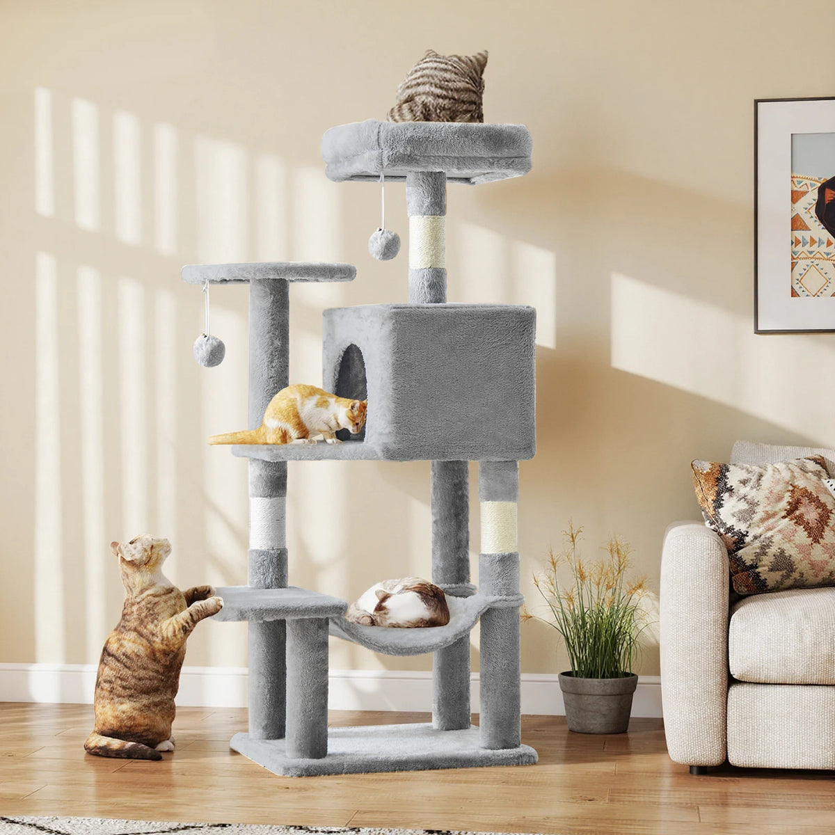 JHK 44 Inch Natural Sisal Tower For Multi Cat Indoor Pet Furniture
