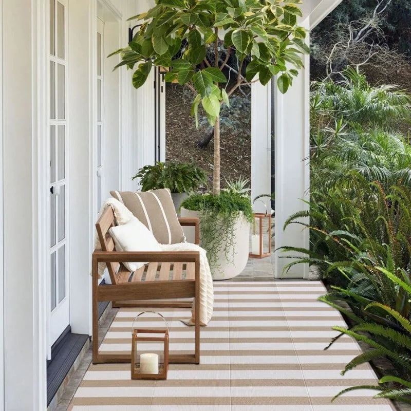 Outdoor Waterproof Patio Rug Reversible Stripe Pattern