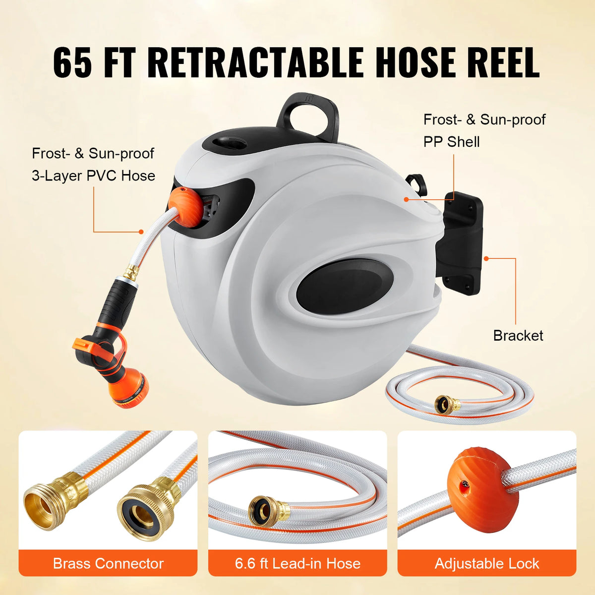 Succebuy Wall Mounted Retractable Garden Hose Reel With Automatic Rewind And Nozzle