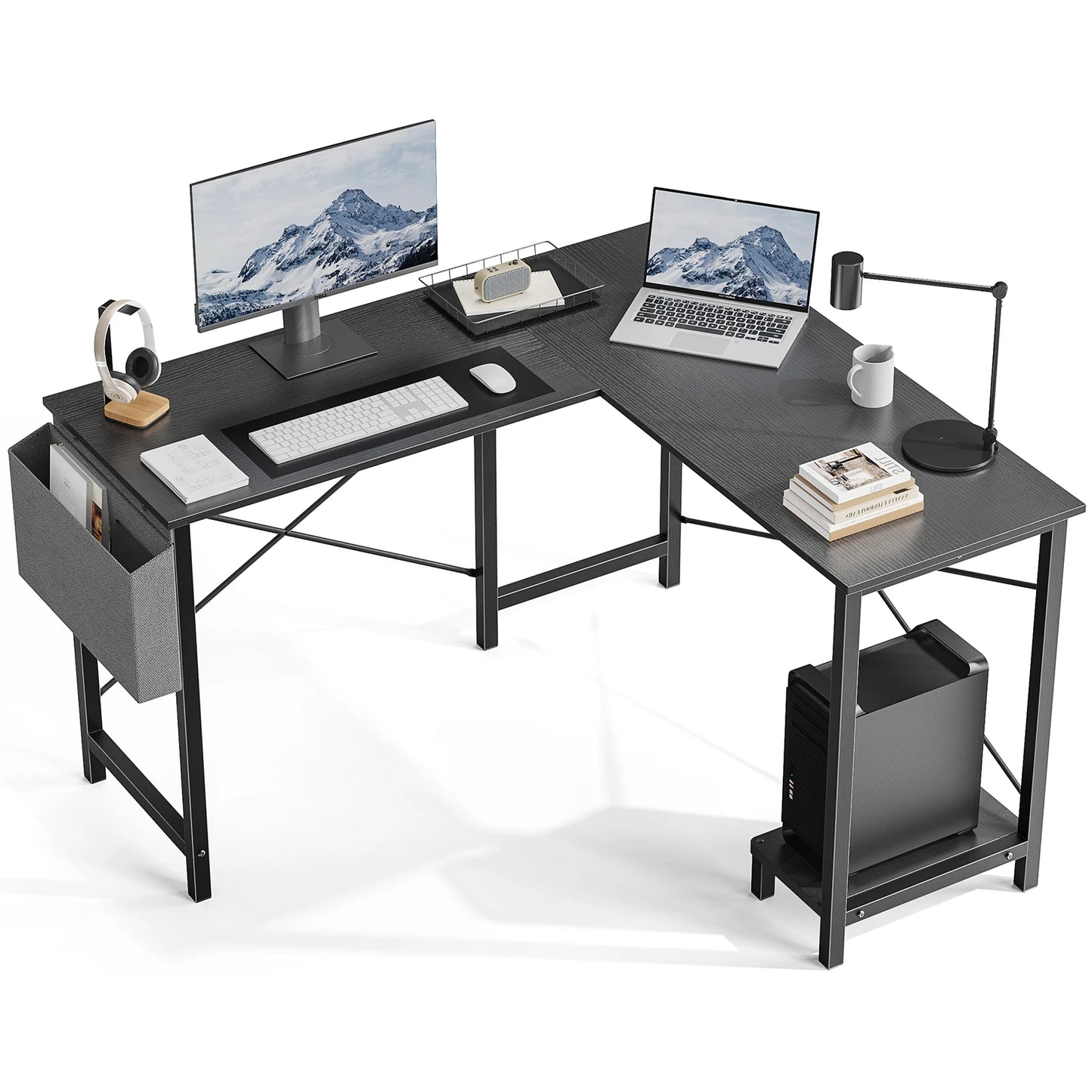 JHK L Shaped Computer Desk With CPU Storage Shelf Unit