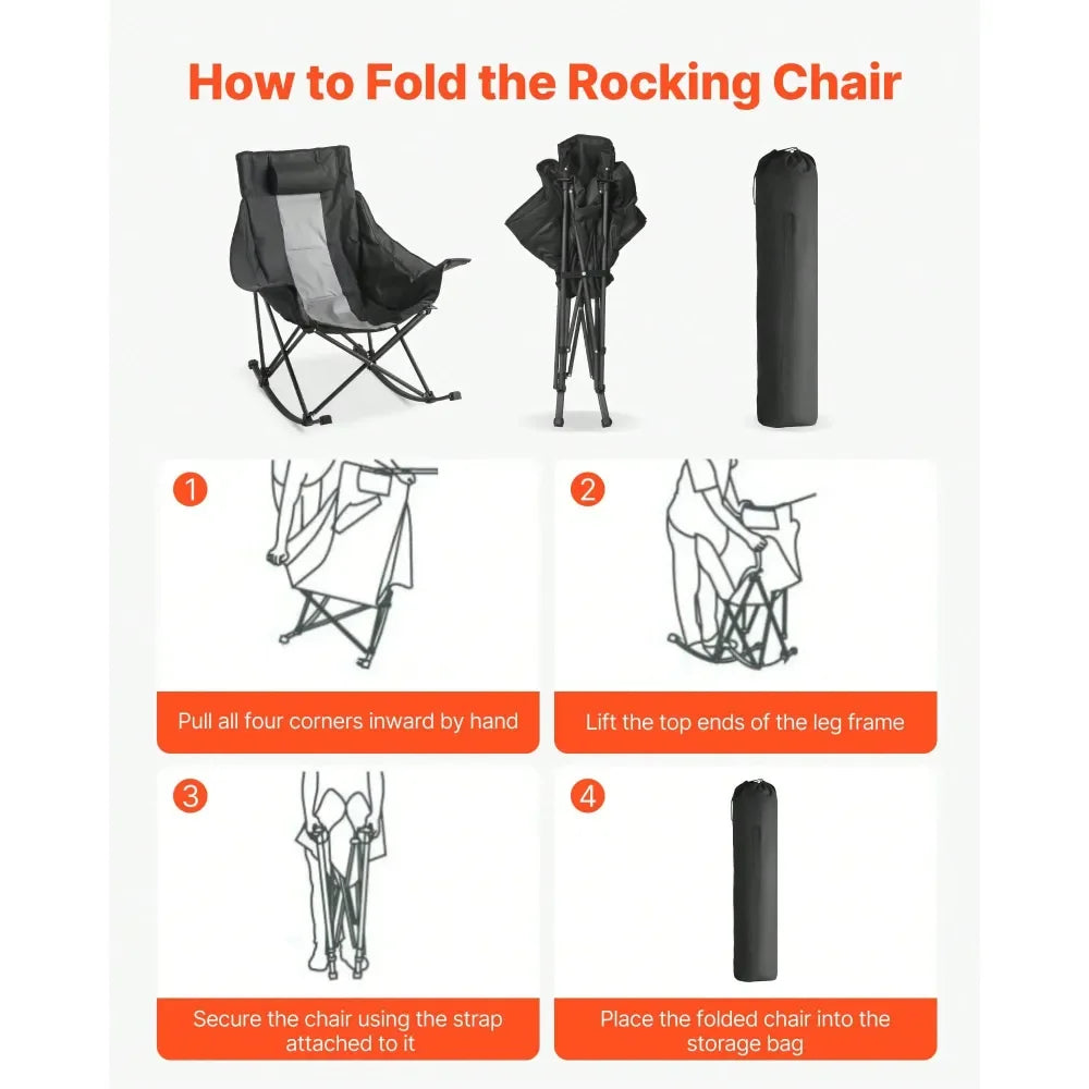 XMSJ Camping Chair Portable Folding Rocker With Cupholder Pocket