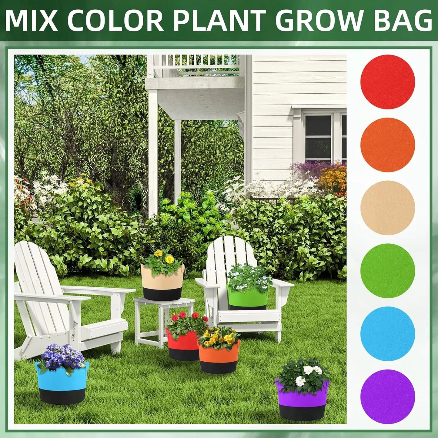 Set Of 12 Fabric Grow Bags With Handles For Plants