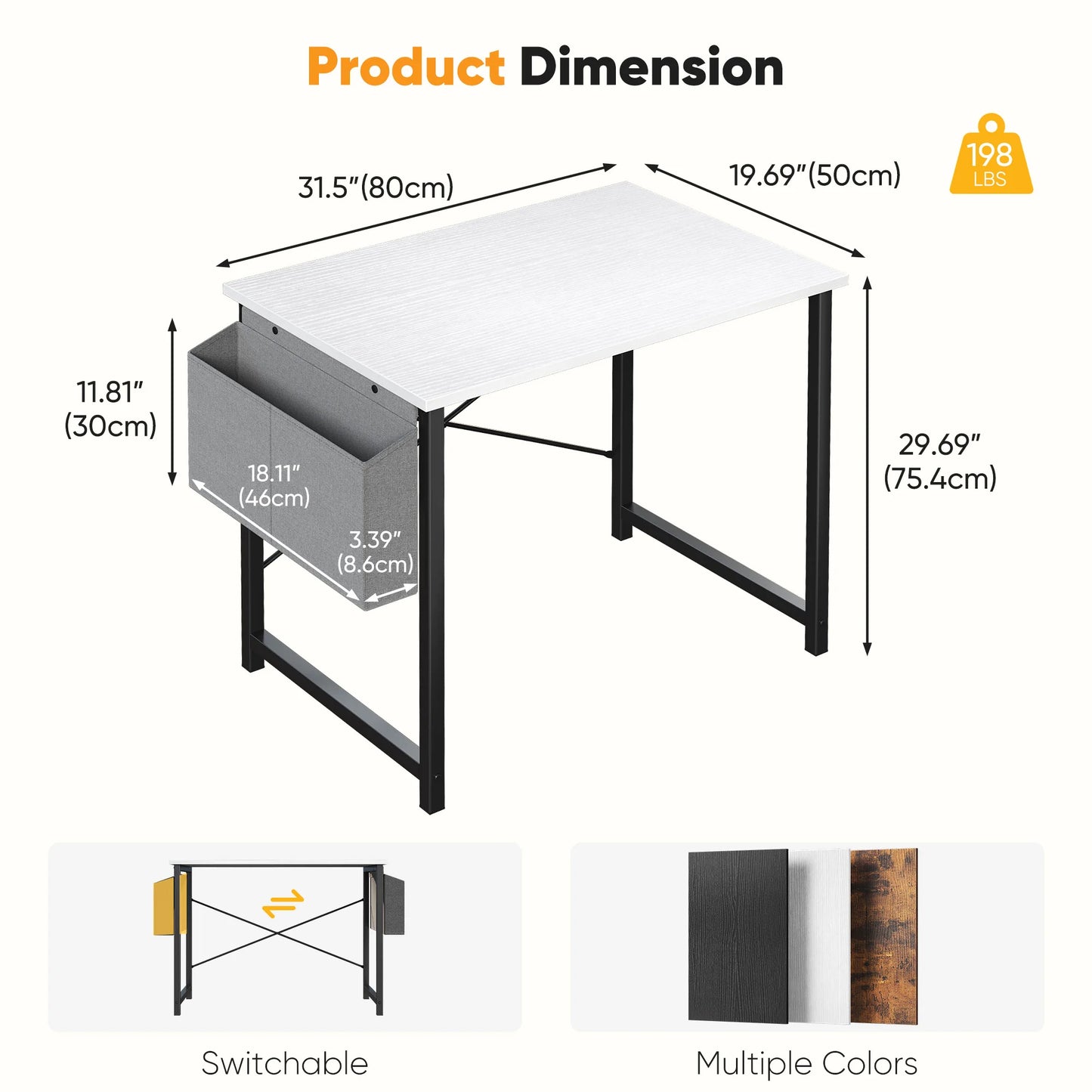 JHK Adjustable Computer Desk With Storage Bag Metal Frame Wood Top Assembly