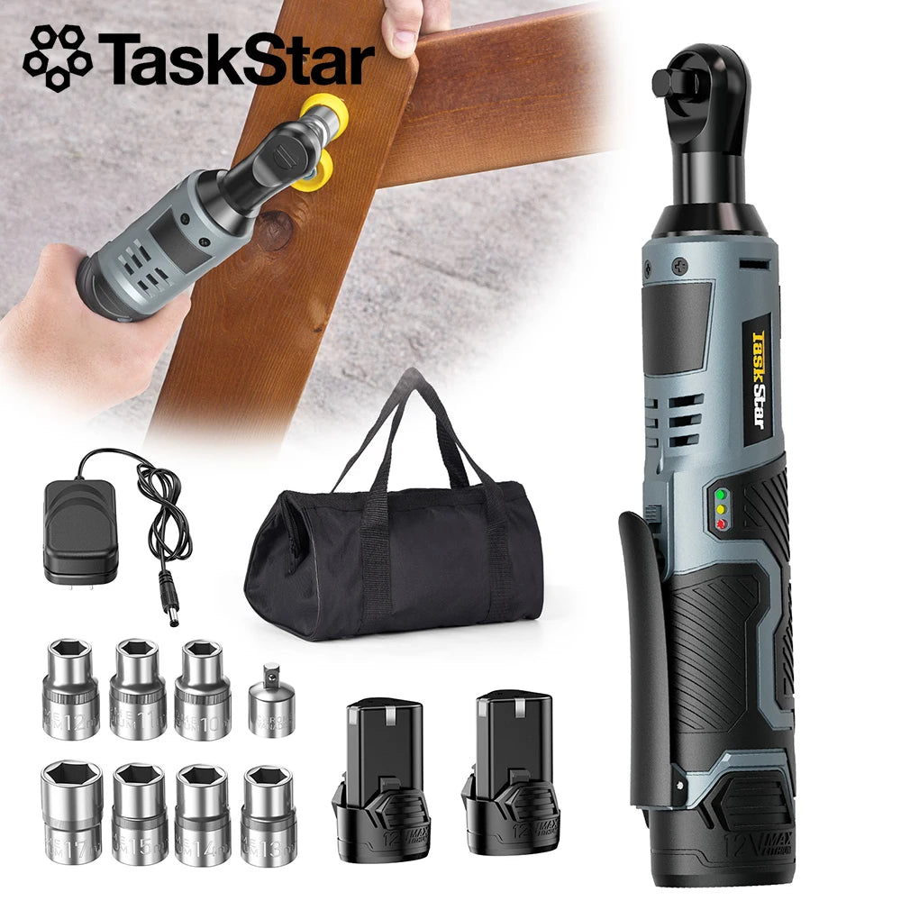 Taskstar 12V Cordless Ratchet Wrench Kit With Sockets